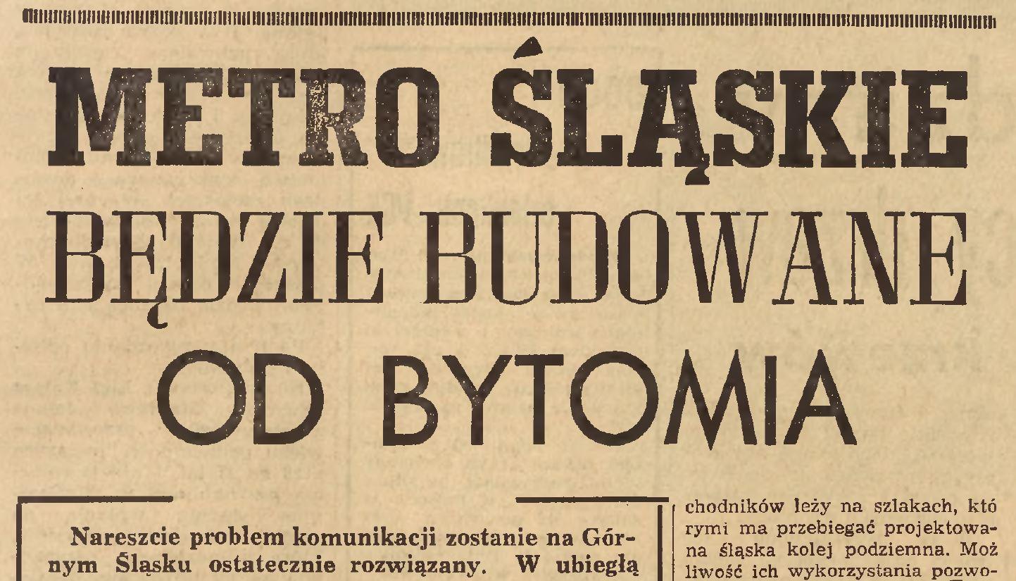 Artykuł o śląskim metrze w Bytomiu