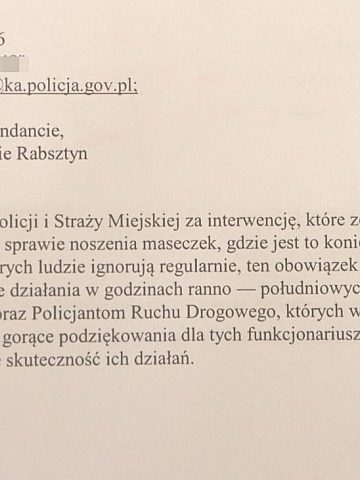Podziękowania za kontrole maseczek w Bytomiu Podziękowania za kontrole maseczek w Bytomiu