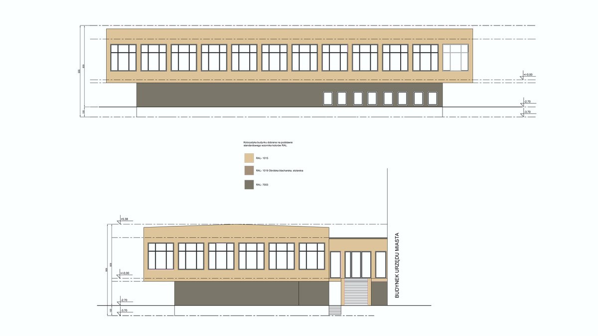 Projekt elewacji budynku bocznego UM