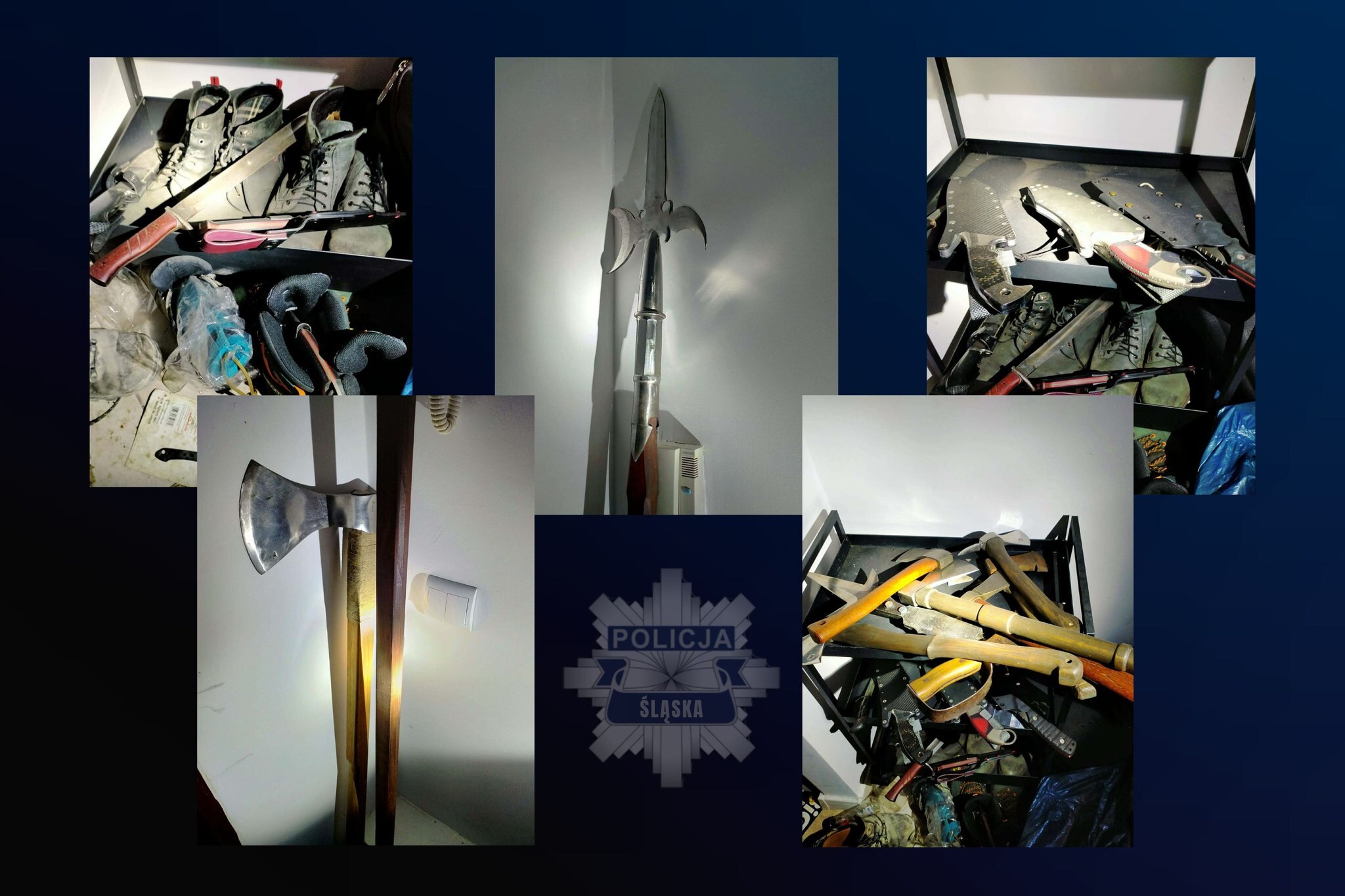 Arsenał broni w mieszkaniu przy Kwietniewskiego w Bytomiu. Fot. Policja Śląska