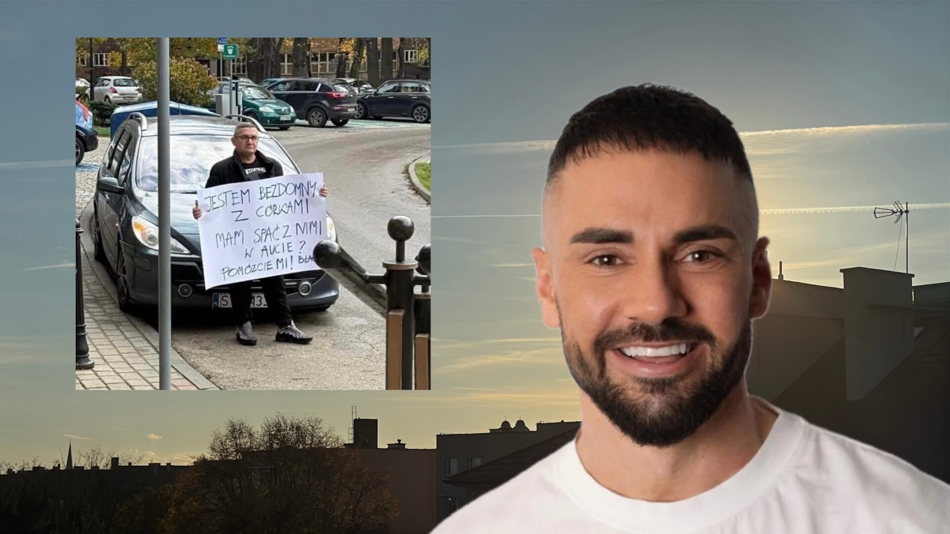 „Jestem bezdomny z córkami…” bytomska historia autora transparentu dotarła do Łukasza Litewki